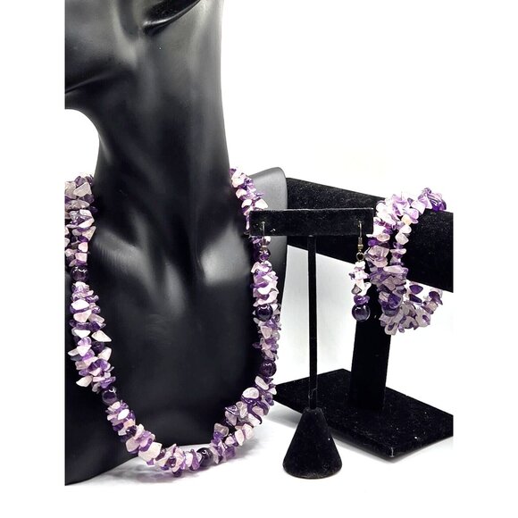 Vintage AMETHYST Gemstone Purple Necklace, Bracelet and Dangle Earrings Boxed - Picture 12 of 13